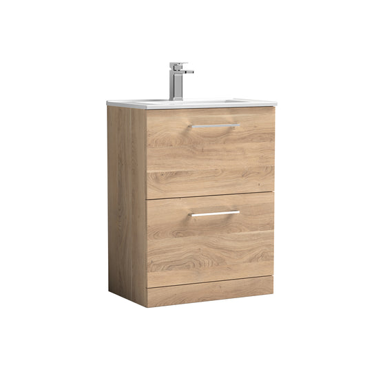  Nuie Arno 600mm Floor Standing 2-Drawer Vanity & Basin 2 - Bleached Oak