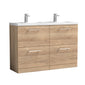 Ryker 1200mm Floor Standing 4 Drawer Vanity & Double Polymarble Basin - Bleached Oak