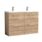 Ryker 1200mm Floor Standing 4 Drawer Vanity & Double Basin Ceramic - Bleached Oak