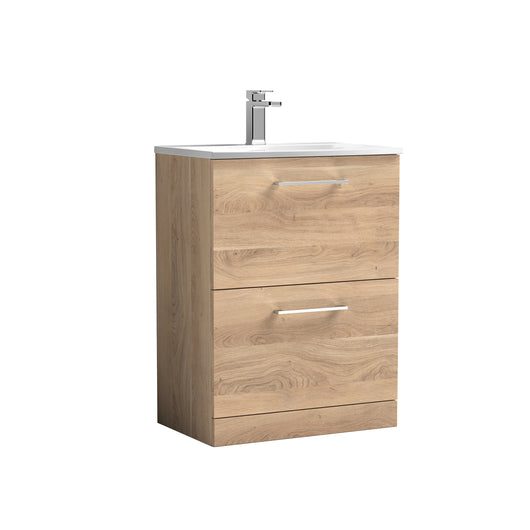  Nuie Arno 600mm Floor Standing 2-Drawer Vanity & Basin 4 - Bleached Oak