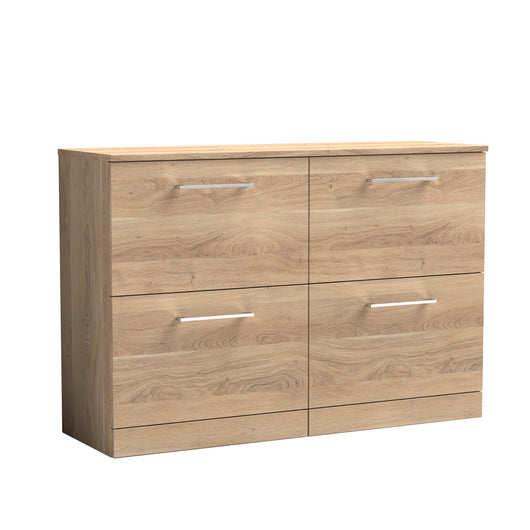  Nuie Arno 1200mm Floor Standing 4-Drawer Vanity & Worktop - Bleached Oak