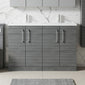 Nuie Arno 1200mm Floor Standing 4-Door Vanity & Double Polymarble Basin - Anthracite Woodgrain