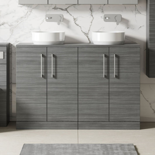  Nuie Arno 1200mm Floor Standing 4-Door Vanity & Worktop - Anthracite Woodgrain - welovecouk