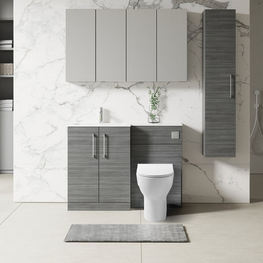  Nuie Arno L-Shaped 1100 Floor Standing Solid Stone Basin Combination Unit - Anthracite with Freya Toilet - welovecouk