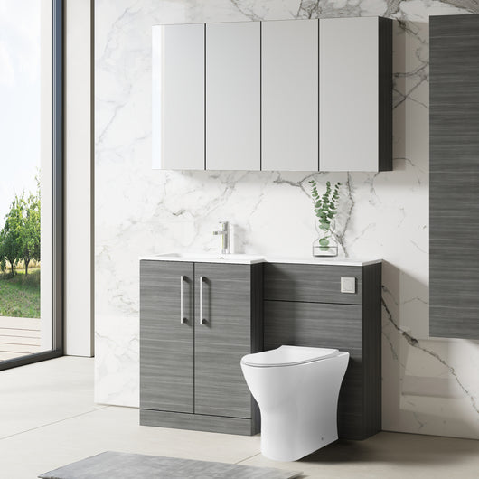  Nuie Arno L-Shaped 1100 Floor Standing Marble Stone Basin Combination Unit - Anthracite with Freya Toilet - welovecouk