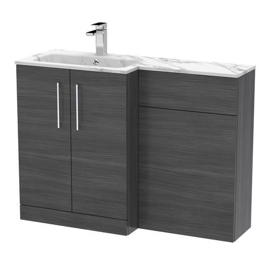  Nuie Arno L-Shaped 1100 Floor Standing Marble Stone Basin Combination Unit - Anthracite with Freya Toilet - welovecouk