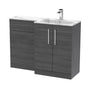 Nuie Arno Floor Standing 1100mm L Shape Combination Unit with Marble Stone Basin - Anthracite Woodgrain - welovecouk