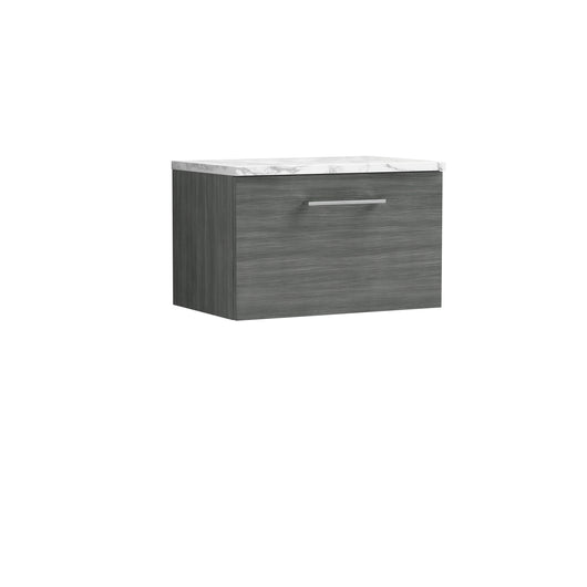  Nuie Arno 600mm Wall Hung 1-Drawer Vanity & Laminate Worktop - Anthracite Woodgrain