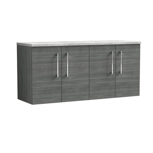  Nuie Arno 1200mm Wall Hung 4-Door Vanity & Laminate Worktop - Anthracite Woodgrain (Bellato Grey Worktop)