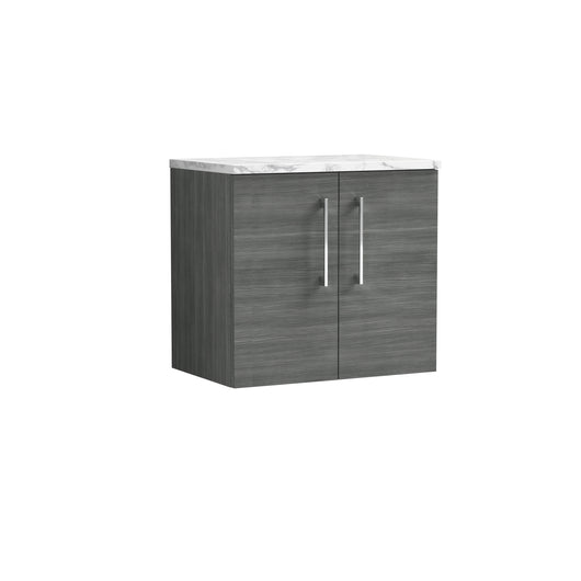  Nuie Arno 600mm Wall Hung 2-Door Vanity & Laminate Worktop - Anthracite Woodgrain