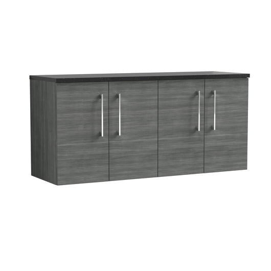  Nuie Arno 1200mm Wall Hung 4-Door Vanity & Laminate Worktop - Anthracite Woodgrain (Black Worktop)