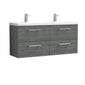 Ryker 1200mm Wall Hung 4-Drawer Vanity & Double Basin - Anthracite