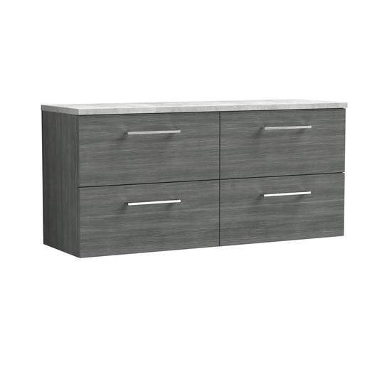  Nuie Arno 1200mm Wall Hung 4-Drawer Vanity & Laminate Worktop - Anthracite Woodgrain