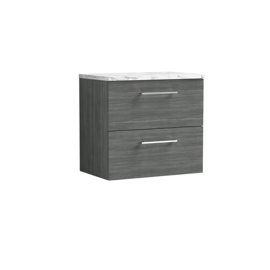  Nuie Arno 600mm Wall Hung 2-Drawer Vanity & Laminate Worktop - Anthracite Woodgrain