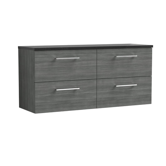  Nuie Arno 1200mm Wall Hung 4-Drawer Vanity & Laminate Worktop - Anthracite Woodgrain