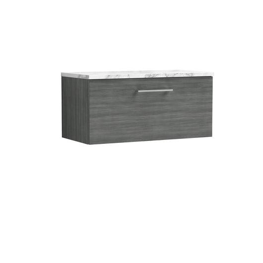  Nuie Arno 800mm Wall Hung 1-Drawer Vanity & Laminate Worktop - Anthracite Woodgrain