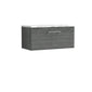 Nuie Arno 800mm Wall Hung 1-Drawer Vanity & Laminate Worktop - Anthracite Woodgrain