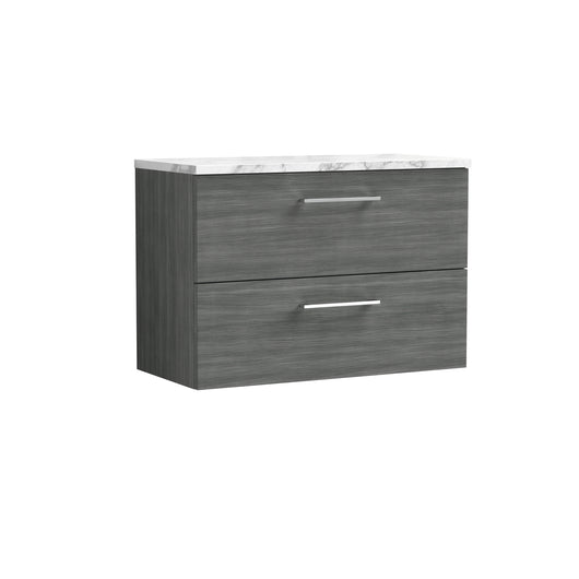  Nuie Arno 800mm Wall Hung 2-Drawer Vanity & Laminate Worktop - Anthracite Woodgrain