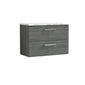 Nuie Arno 800mm Wall Hung 2-Drawer Vanity & Laminate Worktop - Anthracite Woodgrain