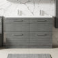 Nuie Arno 1200mm Floor Standing 4-Drawer Vanity & Double Polymarble Basin - Anthracite Woodgrain