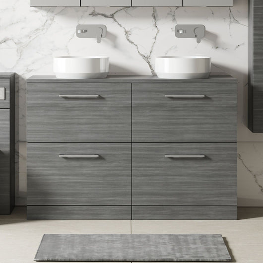  Nuie Arno 1200mm Floor Standing 4-Drawer Vanity & Worktop - Anthracite Woodgrain - welovecouk