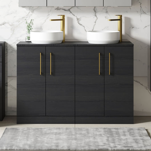  Nuie Arno 1200mm Floor Standing 4-Door Vanity & Worktop - Charcoal Black - welovecouk