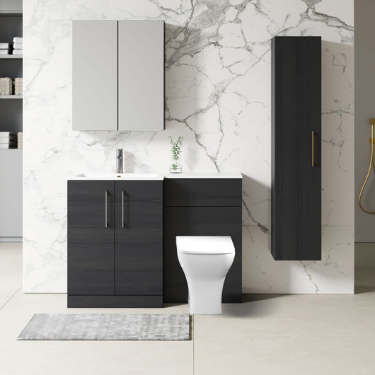  Nuie Arno L-Shaped 1100 Floor Standing Marble Basin Combination Unit - Charcoal Black with Brava Toilet - welovecouk
