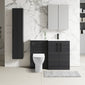 Nuie Arno L-Shaped 1100 Floor Standing Solid Stone Basin Combination Unit - Charcoal Black with Freya Toilet - welovecouk