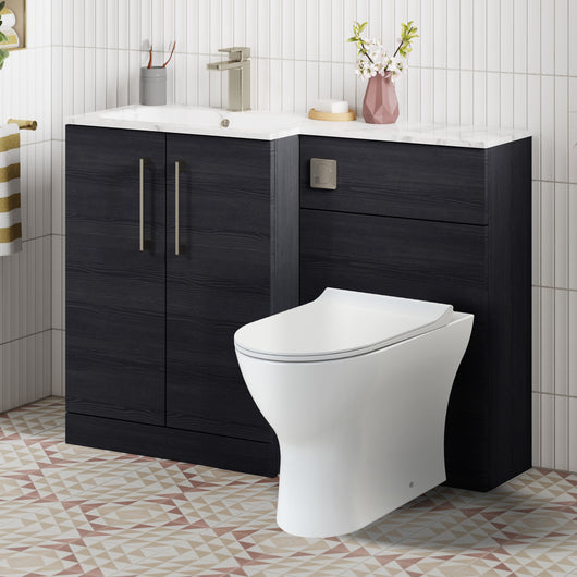 Nuie Arno L-Shaped 1100 Floor Standing Marble Stone Basin Combination Unit - Charcoal Black with Freya Toilet - welovecouk