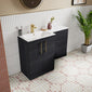 Nuie Arno L-Shaped 1100 Floor Standing Marble Basin Combination Unit - Charcoal Black with Brava Toilet - welovecouk