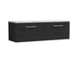 Nuie Arno 1200mm Wall Hung 2-Drawer Vanity & Laminate Worktop - Charcoal Black Woodgrain