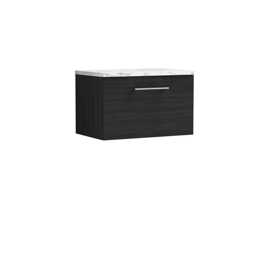  Nuie Arno 600mm Wall Hung 1-Drawer Vanity & Laminate Worktop - Charcoal Black Woodgrain