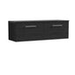 Nuie Arno 1200mm Wall Hung 2-Drawer Vanity & Laminate Worktop - Charcoal Black Woodgrain