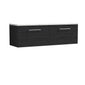 Nuie Arno 1200mm Wall Hung 2-Drawer Vanity & Laminate Worktop - Charcoal Black Woodgrain