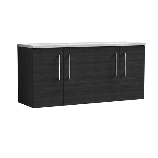  Nuie Arno 1200mm Wall Hung 4-Door Vanity & Laminate Worktop - Charcoal Black Woodgrain (Bellato Grey Worktop)