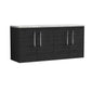 Nuie Arno 1200mm Wall Hung 4-Door Vanity & Laminate Worktop - Charcoal Black Woodgrain (Bellato Grey Worktop)