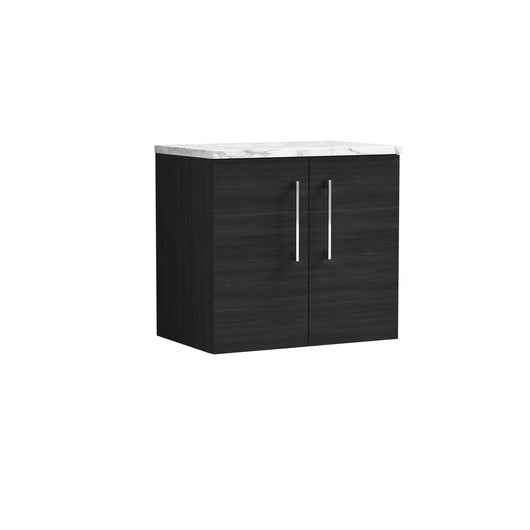  Nuie Arno 600mm Wall Hung 2-Door Vanity & Laminate Worktop - Charcoal Black Woodgrain