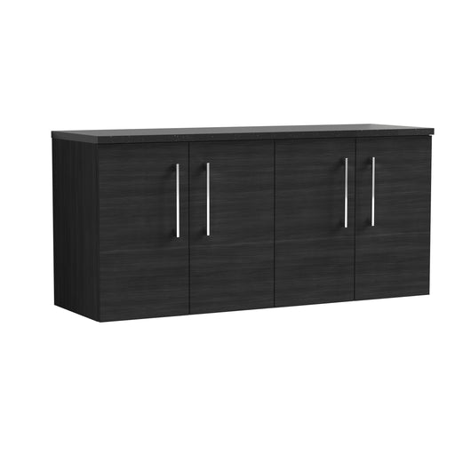  Nuie Arno 1200mm Wall Hung 4-Door Vanity & Laminate Worktop - Charcoal Black Woodgrain (Black Worktop)