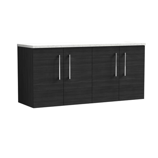  Nuie Arno 1200mm Wall Hung 4-Door Vanity & Laminate Worktop - Charcoal Black Woodgrain (Sparkling White Worktop)