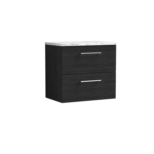  Nuie Arno 600mm Wall Hung 2-Drawer Vanity & Laminate Worktop - Charcoal Black Woodgrain