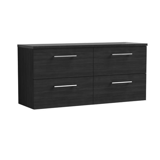  Nuie Arno 1200mm Wall Hung 4-Drawer Vanity & Laminate Worktop - Charcoal Black Woodgrain