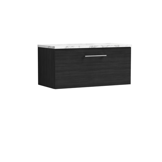  Nuie Arno 800mm Wall Hung 1-Drawer Vanity & Laminate Worktop - Charcoal Black Woodgrain