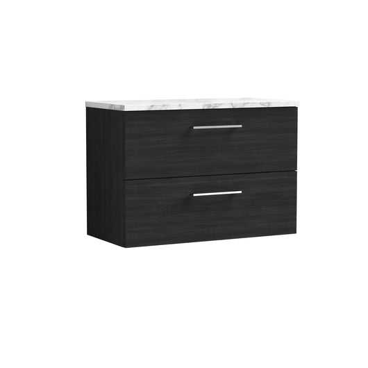  Nuie Arno 800mm Wall Hung 2-Drawer Vanity & Laminate Worktop - Charcoal Black Woodgrain