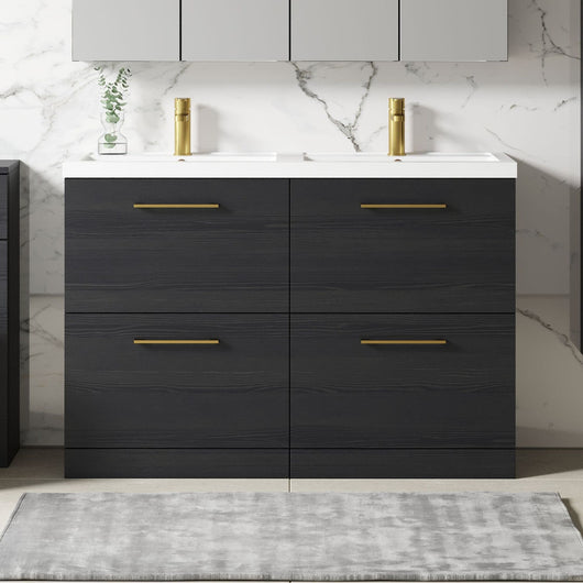  Nuie Arno 1200mm Floor Standing 4-Drawer Vanity & Double Polymarble Basin - Charcoal Black