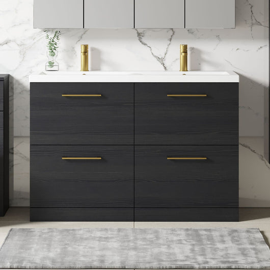  Nuie Arno 1200mm Floor Standing 4-Drawer Vanity & Double Ceramic Basin - Charcoal Black