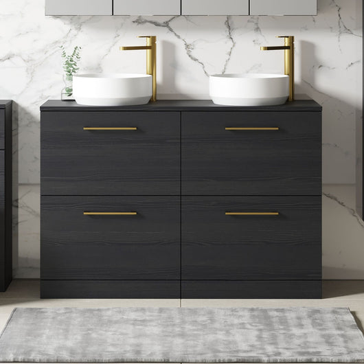  Nuie Arno 1200mm Floor Standing 4-Drawer Vanity & Worktop - Charcoal Black