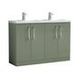 Ryker 1200mm Floor Standing 4 Door Vanity & Double Polymarble Basin - Satin Green