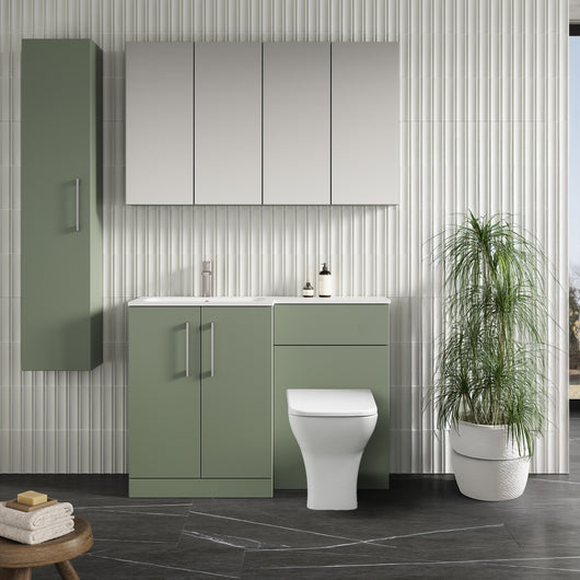  Nuie Arno L-Shaped 1100 Floor Standing Marble Basin Combination Unit - Satin Green with Brava Toilet - welovecouk
