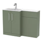 Nuie Arno Floor Standing 1100mm L Shape Combination Unit with Solid Stone Basin - Satin Green - welovecouk