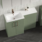 Nuie Arno Floor Standing 1100mm L Shape Combination Unit with Solid Stone Basin - Satin Green - welovecouk